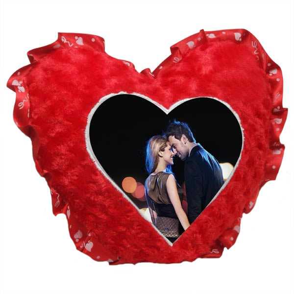 Red Heart Love Frill Rose Fur Cushion With Personalized Photo